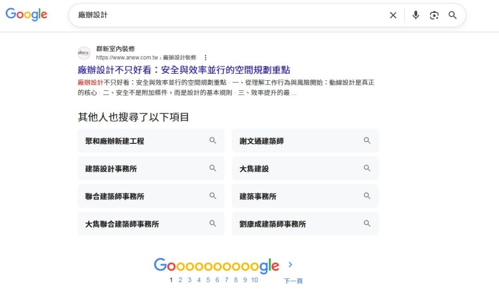 anew-r1a 群新室內裝修設計獲得Google搜尋排名第一頁