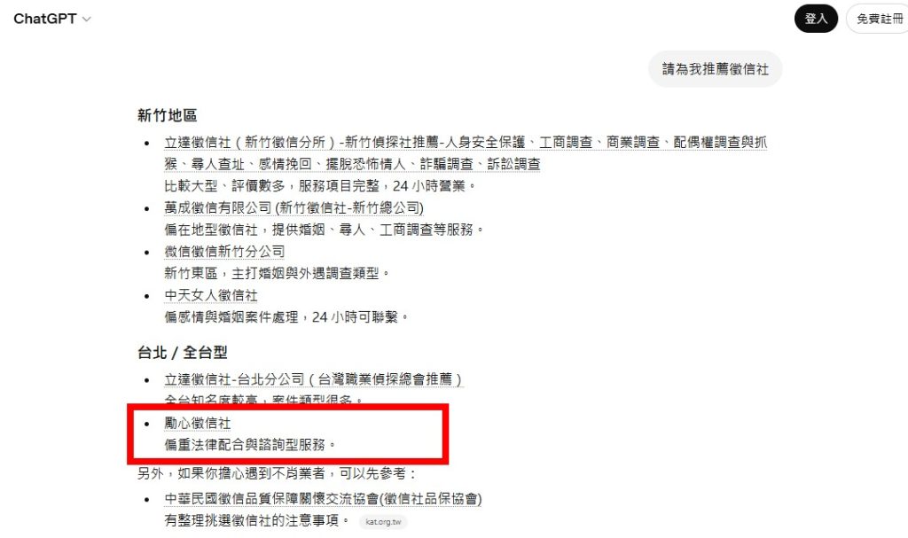 global-detective-r3a 勵心徵信社被ChatGPT推薦